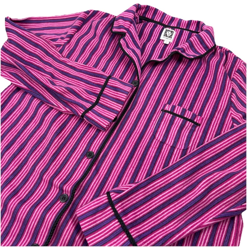 ANNE KLEIN Womens 2pc PJS Fleece Pajama Set Striped Pink/purple - L